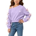 thumbnail image 4 of BLVB Girls off the Shoulder Sweatshirt Cute Long Sleeve Crop Pullover Tops Bowknot Fall Fashion Clothes for Teen Girls(Purple,14-15 Years), 4 of 6