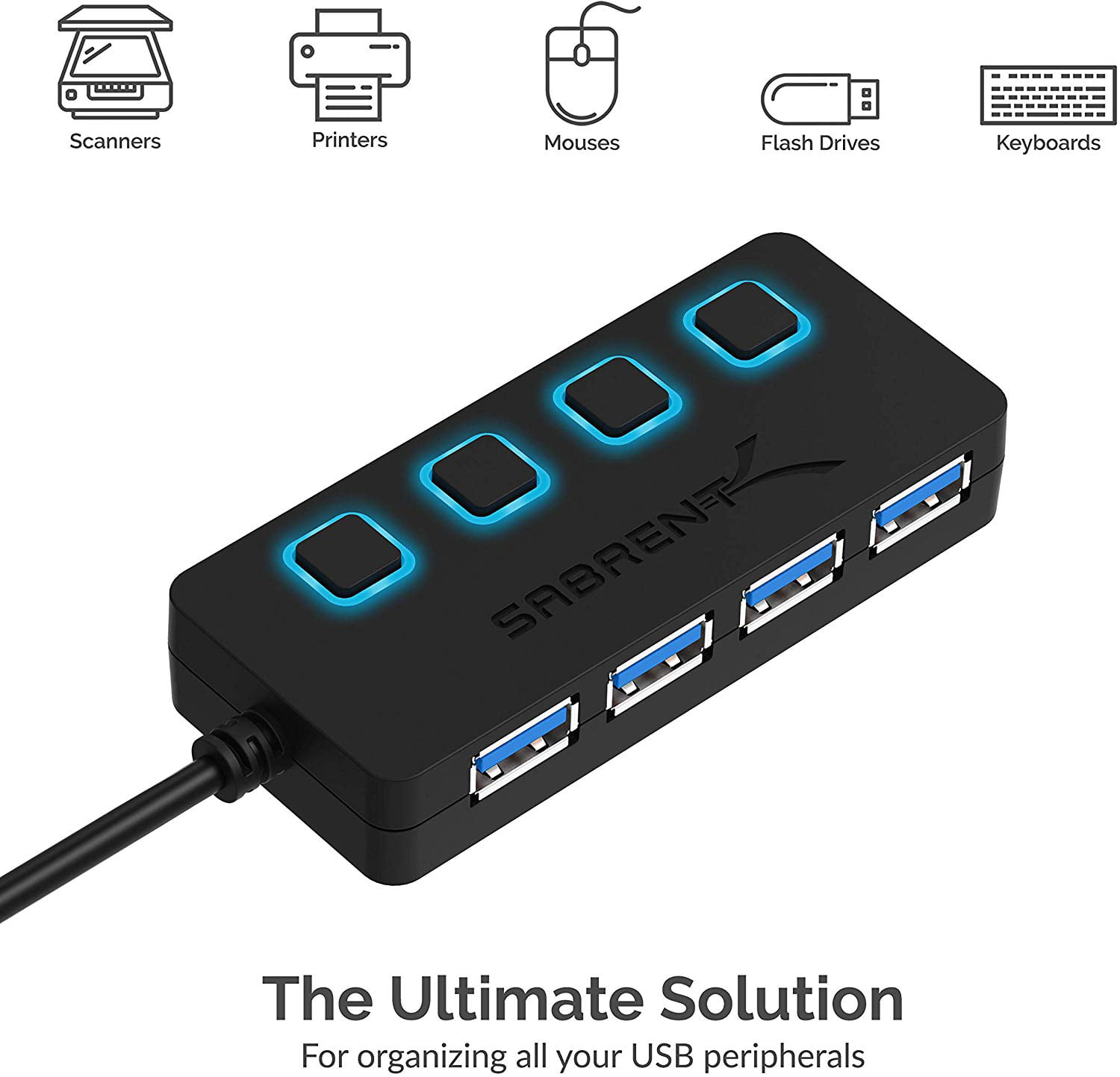 mastermind Mentor Soaked SABRENT 4-Port USB 3.0 Hub with Individual LED Power Switches & 2Ft  Extended Cable (HB-UM43) - Walmart.com
