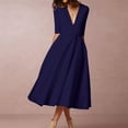 thumbnail image 7 of Atinetok Formal Dresses for Women Wedding Guest Elegant Empire Waist Ruffle Swing A Line Long Dresses Elbow-Length V-Neck Solid Summer Maxi Dress Navy s, 7 of 7