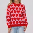 thumbnail image 2 of Womens Valentines Sweater Sweet Heart Crewneck Knit Sweater Long Sleeve Cute Jacquard Pullover Top Winter Red M, 2 of 9