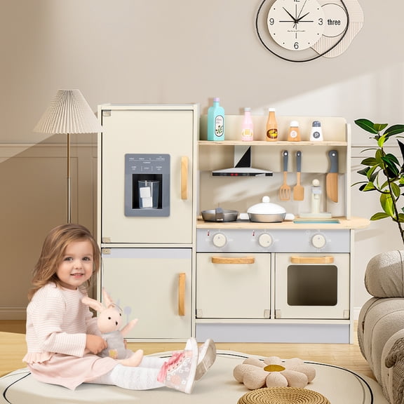 Ktaxon Double-Sided Wooden Play Kitchen & Market Stall Set, Pretend Play Cooking Toy, Pink