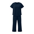 thumbnail image 5 of Zynoxe Womens Solid Color Lounge Sets Casual Crew Neck Short Sleeve Tops and Drawstring Capri Pants Tracksuit Sets Breathable Soft Two Piece Outfits, 5 of 7