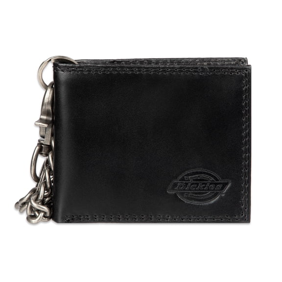 Billetera Dickies RFID de cuero tipo bifold con cadena negra
