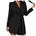 thumbnail image 3 of Women Dress Casual Elegant Dress Solid Color Long Sleeve Waist Tie Pleated Suit Dress Stylish Female Streetwear, 3 of 7