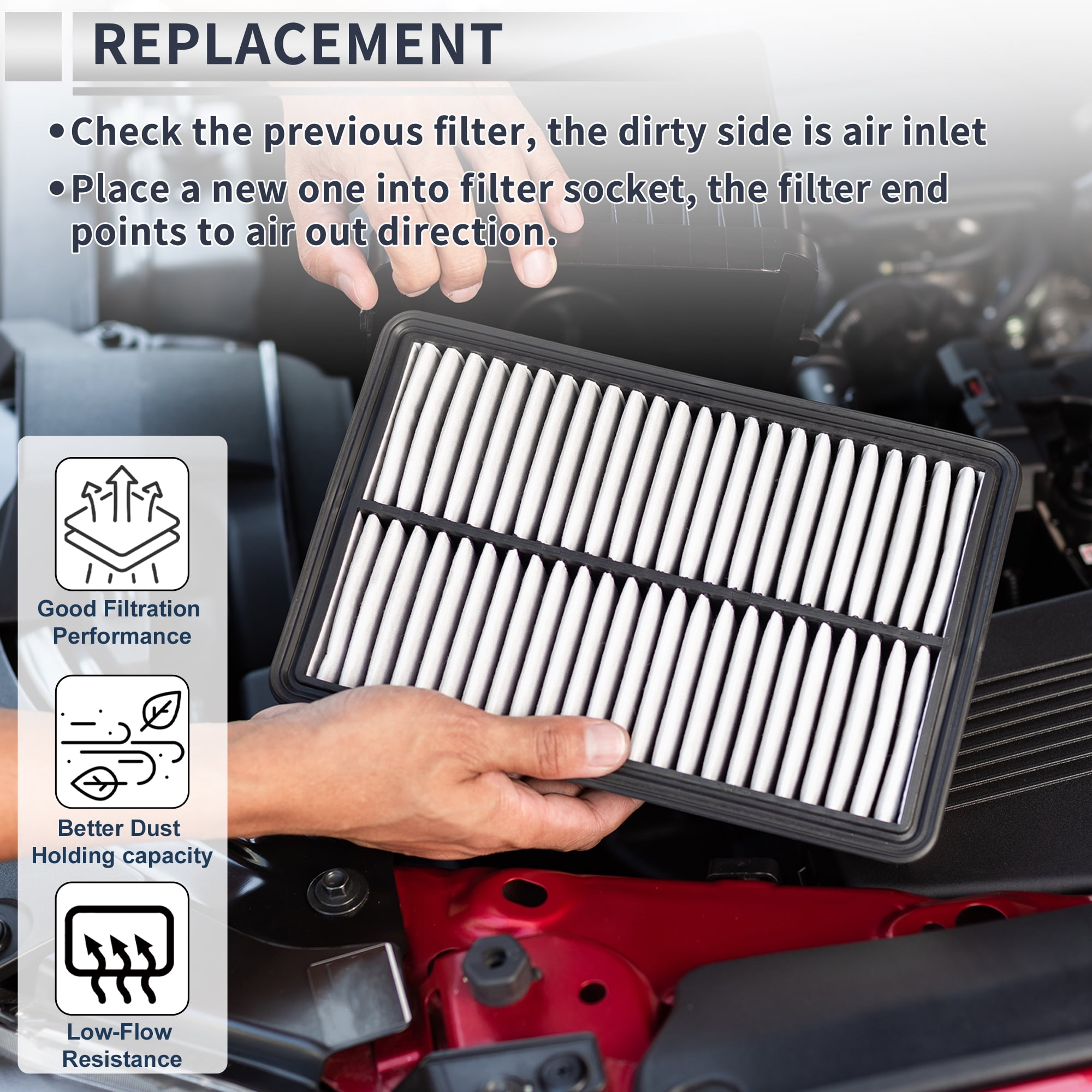Unique Bargains 1pc Engine Air Filter for Jeep Compass 2017-2022 No.68247339AA/51977574