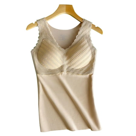 

Womens Thermal Underwear Vest Warm Sleeveless Camisole Lace vest fitted with bra for Women - Apricot