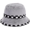 thumbnail image 4 of CoCopeaunts Mens Bucket Hat Winter Plush Warm Fashion Hundred Women Basin Cap Splicing Checkerboard Lattice Brim Fisherman Hats, 4 of 8