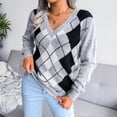 thumbnail image 4 of Suéter casual de rombos de estilo universitario de otoño e invierno europeo y americano para mujer, 4 of 5