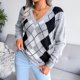 thumbnail image 4 of Suéter casual de rombos de estilo universitario de otoño e invierno europeo y americano para mujer, 4 of 5