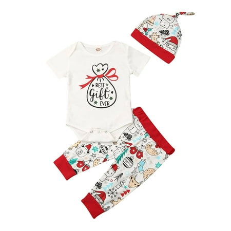 Newborn Baby Girl Boy Christmas Xmas Romper Tops Pants Hat Outfit Clothes