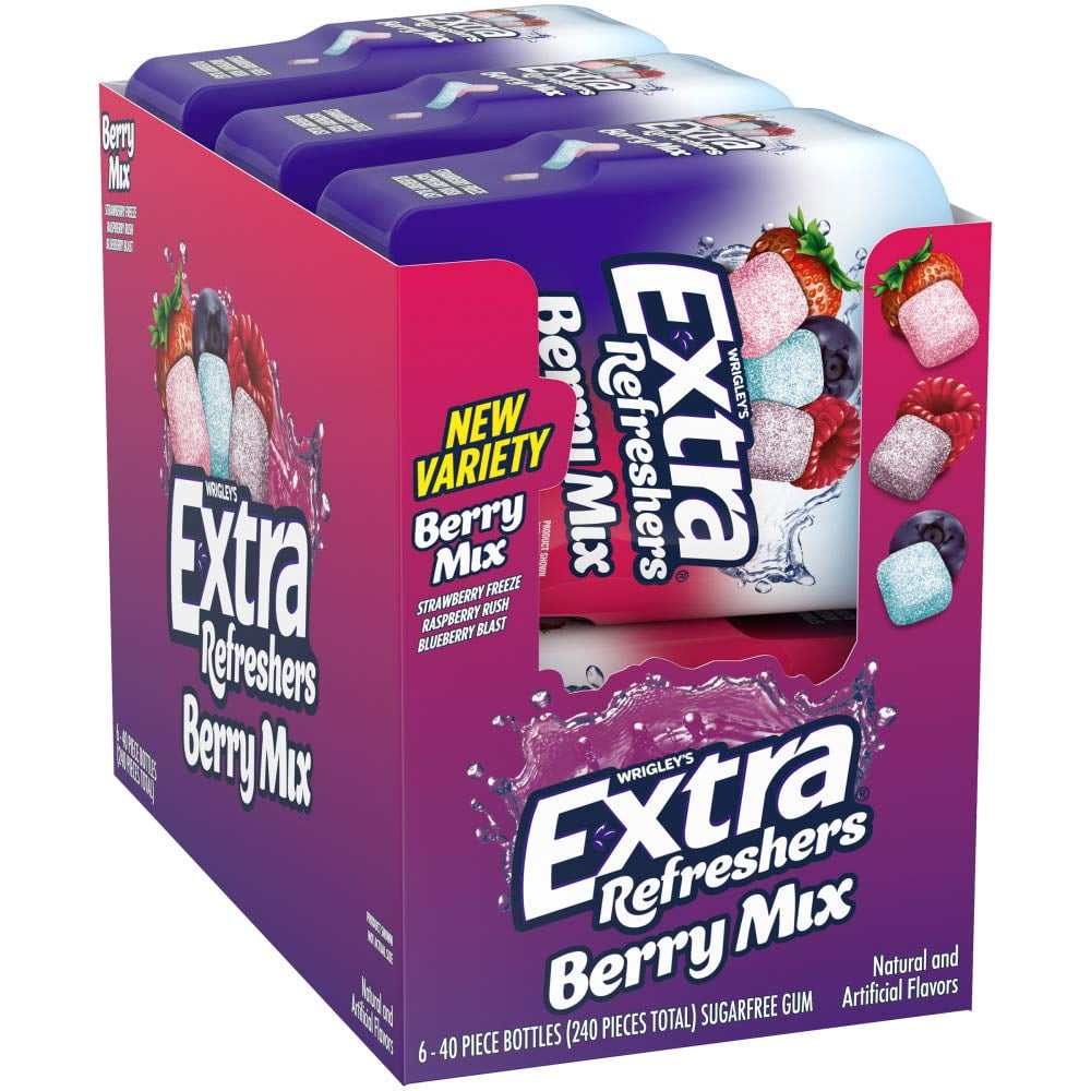 Extra Refreshers Berry Mix Gum, 3.21Ounce 40Piece Bottle (Pack of 6