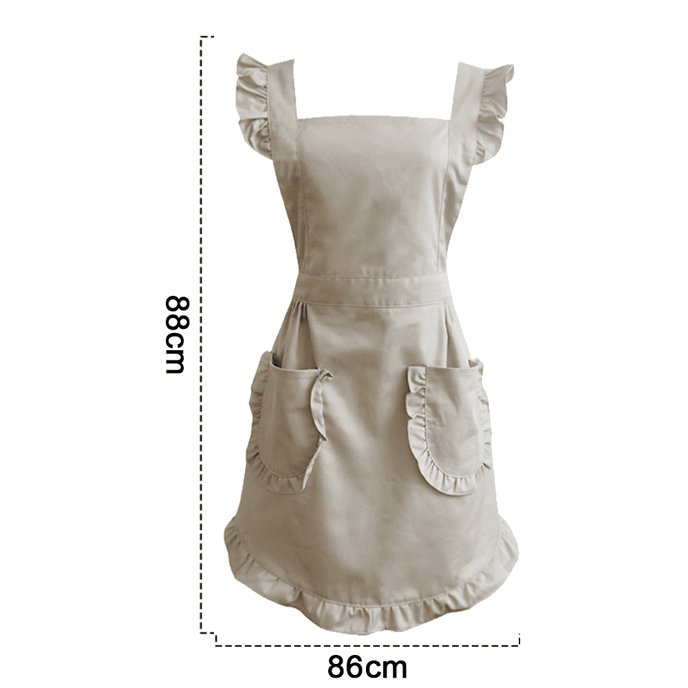 Retro Adjustable Ruffle Apron For Women With Pockets - Fits Small To Plus Size, Poly-Cotton Blend