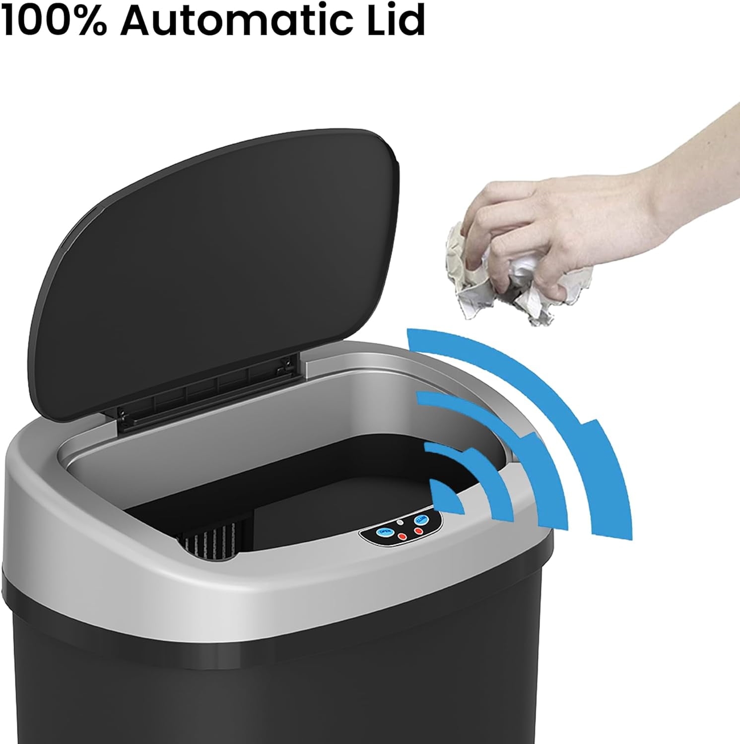 13 Gallon Plastic Sensor Kitchen Trash Can with Odor Filter, Slim Space-Saving Garbage Bin
