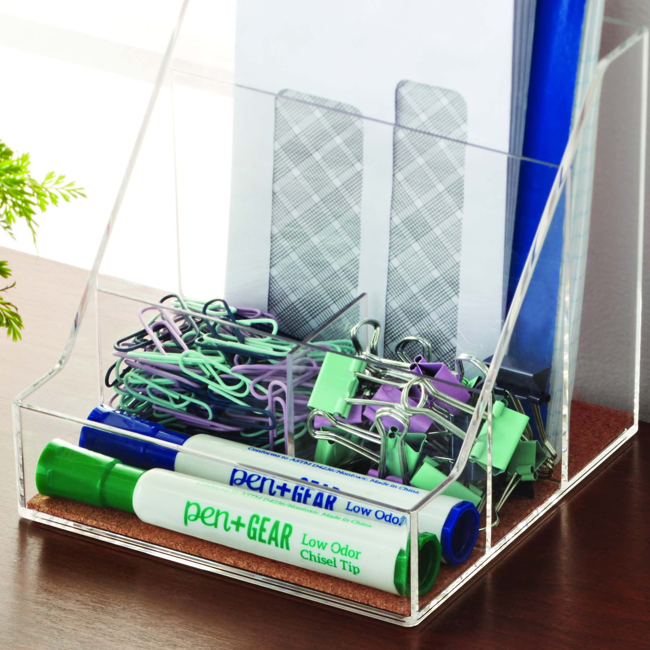 (4 pack) Pen+Gear Clear Acrylic, Cork Desk Organizer, 1 pack