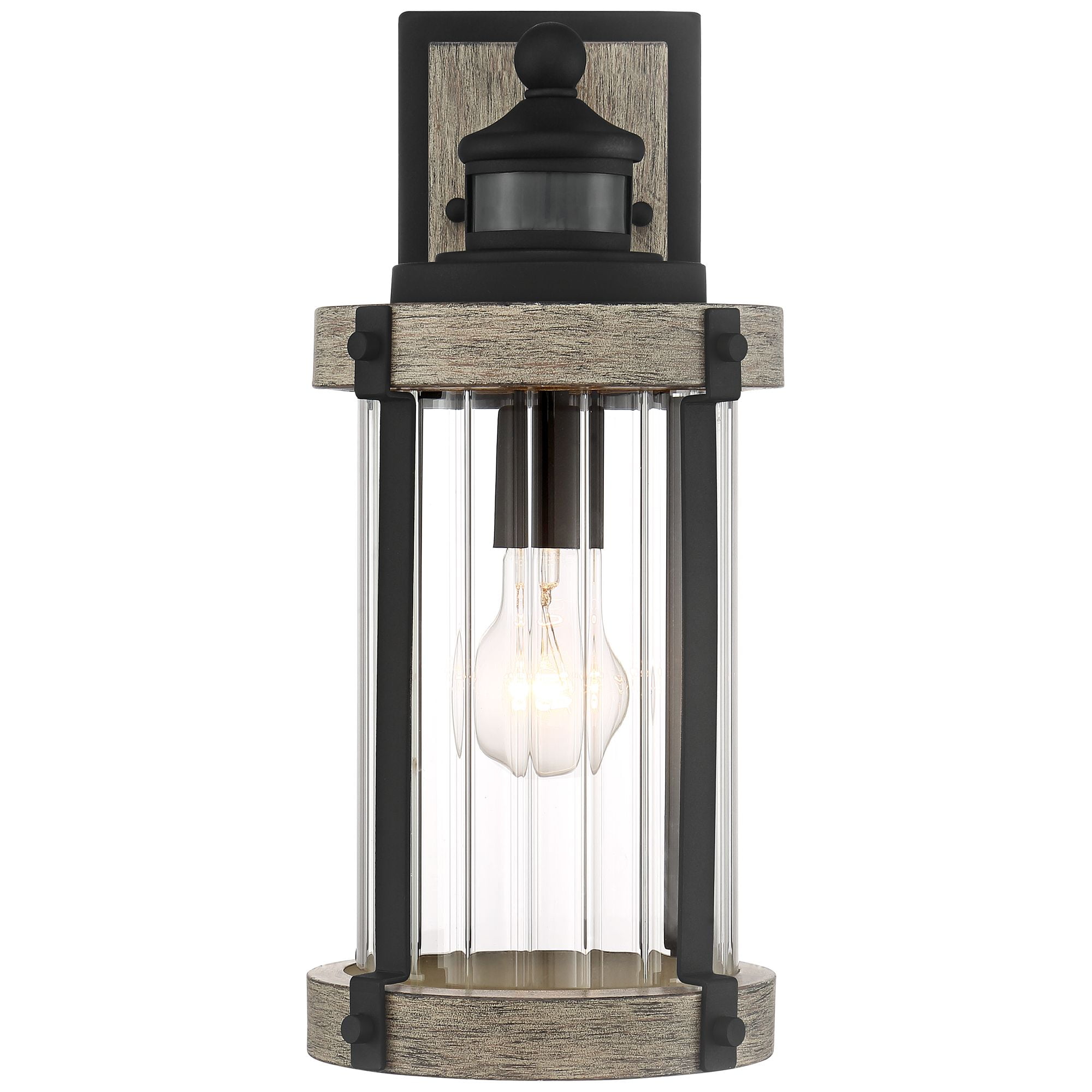 John Timberland Stan Industrial Outdoor Wall Light Fixtures Set of 2 Gray Black Motion Sensor Dusk to Dawn 15 1/2" Clear Glass for Post