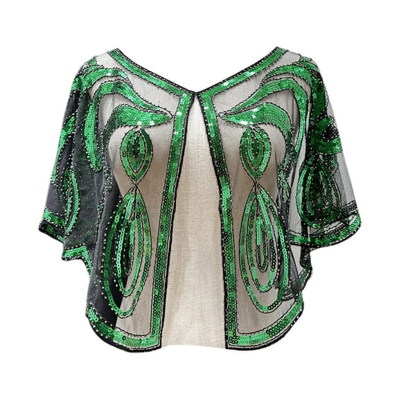 UJNDER Carnival Women's 1920s Flapper Shawl Sequin Beaded Wraps for Evening Dresses Parties Weddings formal Events Green