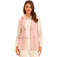 thumbnail image 1 of Chaqueta sin mangas con solapa de tweed a cuadros para mujer con bolsillos Rosa XL, 1 of 6