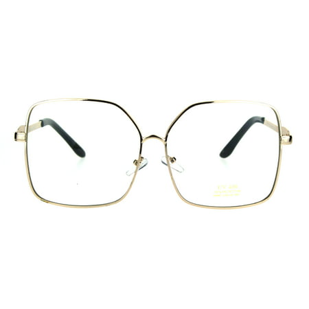 Womens Gold Oversize Butterfly Rectangular Clear Lens Metal Rim Ironic Granny Eye Glasses