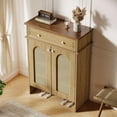 thumbnail image 4 of Finmind 43.3" Tall Shoe Cabinet with 2 Doors, 4-Tier Farmhouse Shoe Rack with Drawer and Adjustable Shelves, for Entryway, Bedroom, Natural & Walnut, 4 of 9