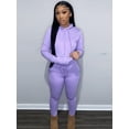 thumbnail image 6 of LovelyWholesale Women's Hooded Collar Drawstring Hooded Collar Long Sleeve Tracksuit Set, 6 of 6