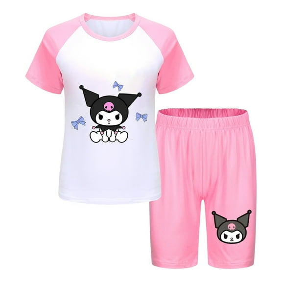 Toddler Girls Kuromi Bow Pajama Set – Cute Cartoon Sleepwear with Blue Accents – Cozy Summer PJs for Kids