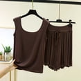 thumbnail image 1 of RKSTN Pyjama pour Femmes Ensemble Coton à Volants Grande Taille Col Ras du Cou Sans Manches Camisole de Pyjama avec Shorts 2 Pcs Pyjama Léger pour Femmes, 1 of 5