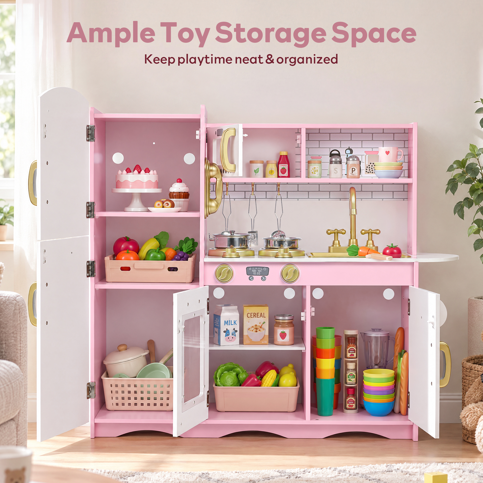 AILEEKISS Wooden Kids Play Kitchen Set - Gold Pink photo 7