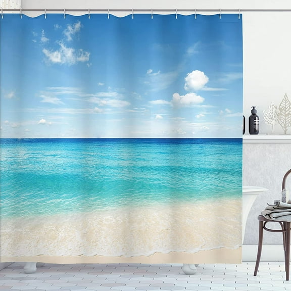 JOOCAR Ocean Shower Curtain,Tropical Carribean Sea Shore Sand Beach Polyester,with Hooks,72x72inch