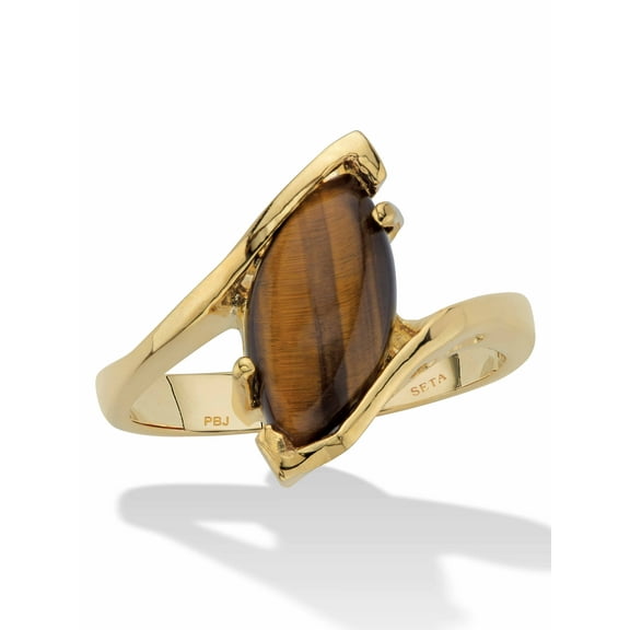 PalmBeach Jewelry Marquise-Shaped Genuine Tiger's-Eye Yellow Gold-Plated Cocktail Ring
