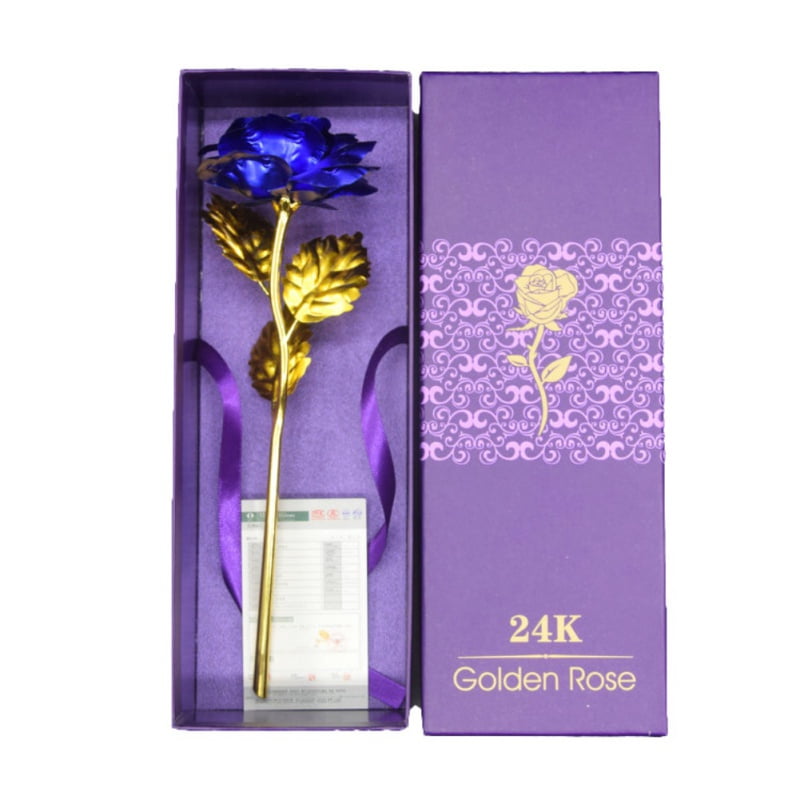 24K Golden Rose, Plastic Long Stem Real Rose Dipped in Gold with Gift