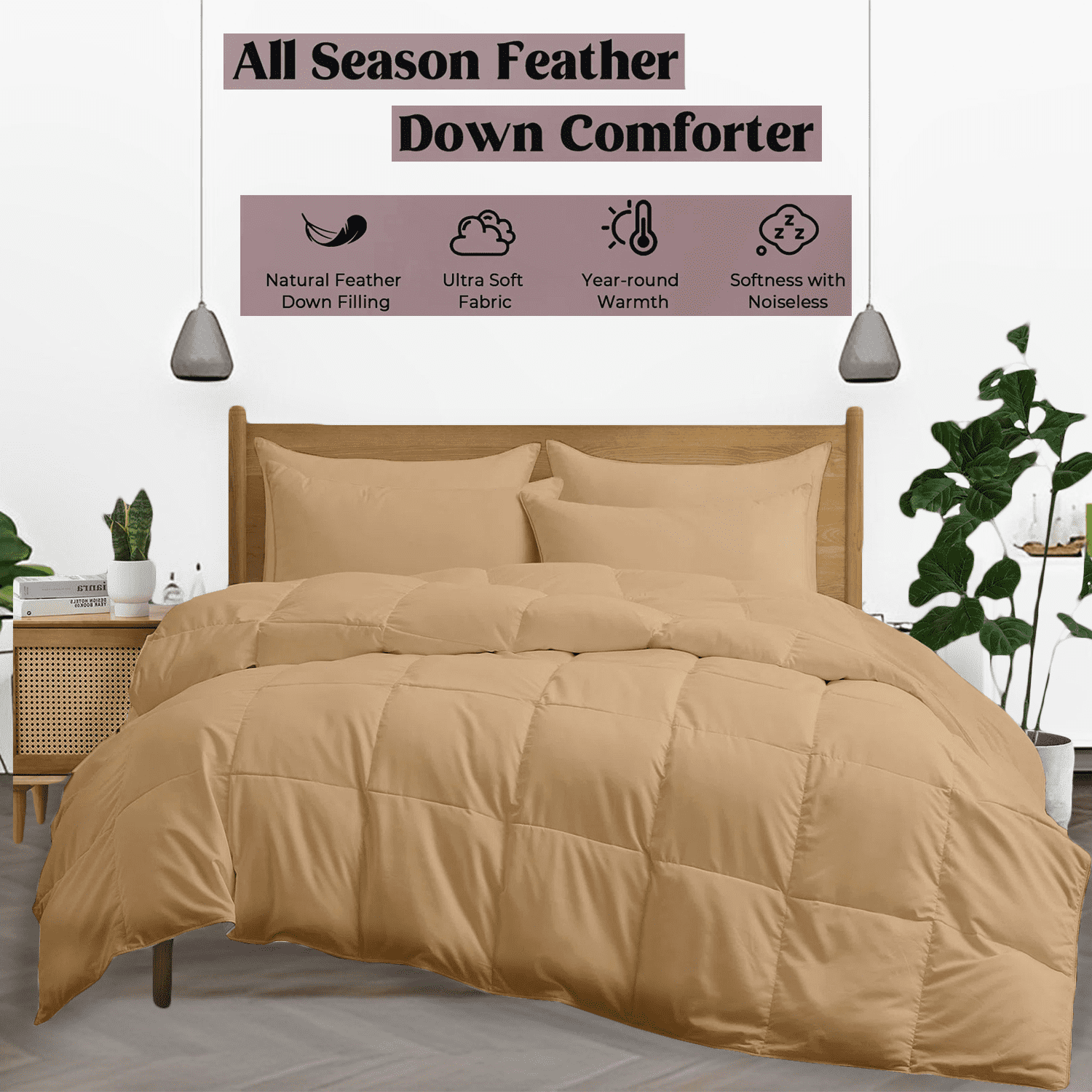 KOMFIT Bedding Comforter Duvet Insert - Quilted Comforter with Corner Tabs - Box Stitched Down Alternative Comforter&nbsp;300 GSM ( Beige , Twin/Twin XL (68x90) )