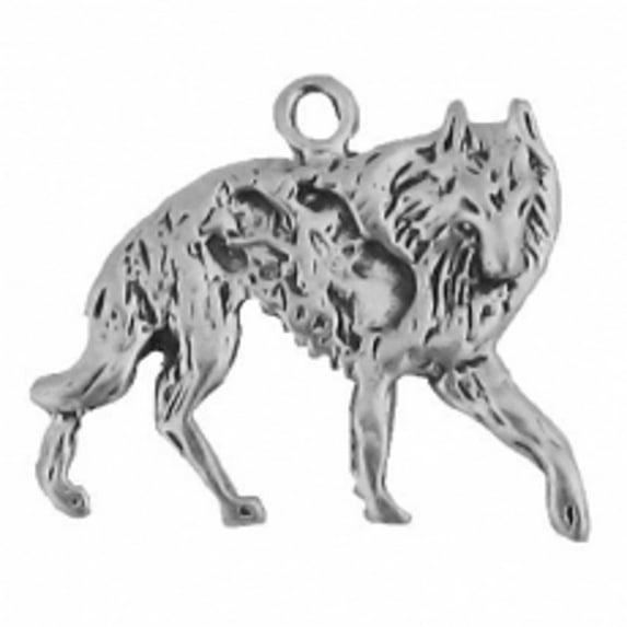 Sterling Silver 20" Unisex 1.5mm Box Chain Wolf Facing Right On The Hunt Pendant Necklace