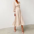 thumbnail image 4 of 2024 Nouvelle Robe en Satin Printemps Design Féminin Manches Lanterne Crantée Slim Tempérament Robe Longue Slim, 4 of 5