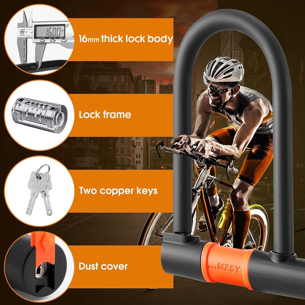 Jercoda Bike U Lock with 2 Keys, Orange U-Shape Lock with Ultra Steel Cable for Bike Motorcycle Gate Fence, Metal Bicycle Lock