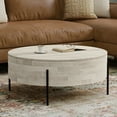 thumbnail image 4 of Simpli Home Rayburn SOLID MANGO WOOD 38 inch Wide Round Modern Urban Drum Coffee Table in White Wash, 4 of 10