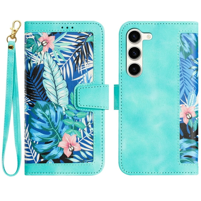 Compatible with Samsung Galaxy S23 5G Vintage Flower Wallet Case Magnetic Closure Cover with Card Slots