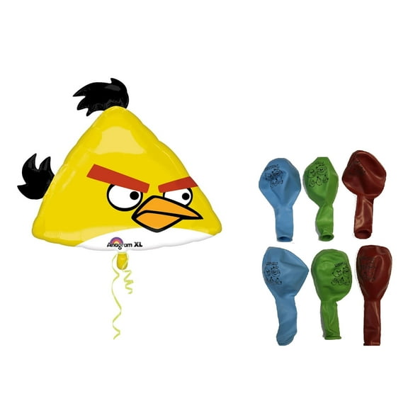 Angry Birds Birthday Party Supplies Bundle Includes 1 SuperShape Foil Mylar Balloon 23"x20", 6 Latex Balloons 12"