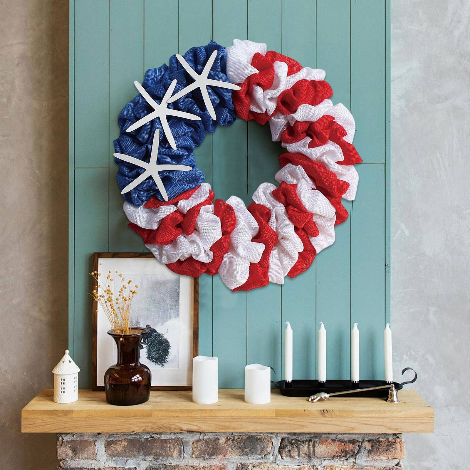 Patriotic Red, White, and Blue Hair Scrunchie with Starfish Accents Perfect for Celebrations and Everyday Wear