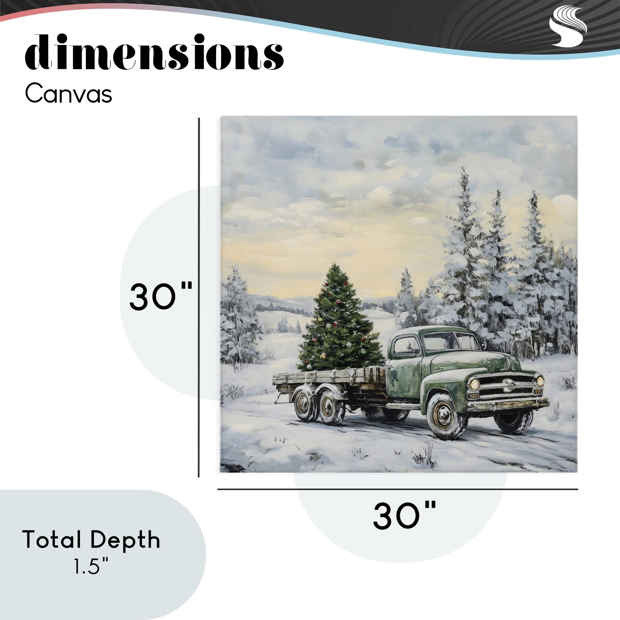 Green Christmas Tree Truck Canvas Wall Art, design by Petal Prints Design
