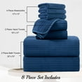 thumbnail image 6 of Jessy Home 8 Pcs Navy Blue Stripe Large Microfiber Bath Towels Set 2 Oversized Bathroom Towels, 2 Hand Towels, 4 Washcloths, 6 of 10