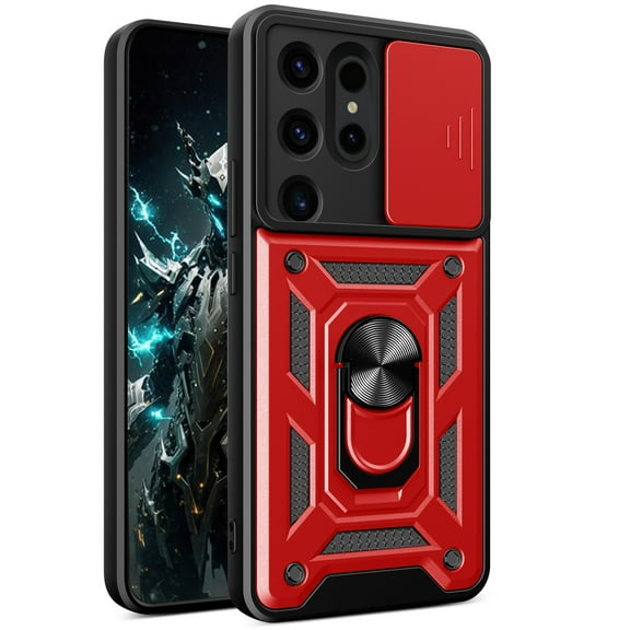 CSmaller for Samsung Galaxy S24 Ultra (Not S24) Case with Slide Camera Cover, Military Grade Drop Proof Phone Cover with Kickstand Lens Protection Case for Samsung S24 Ultra SJ Red