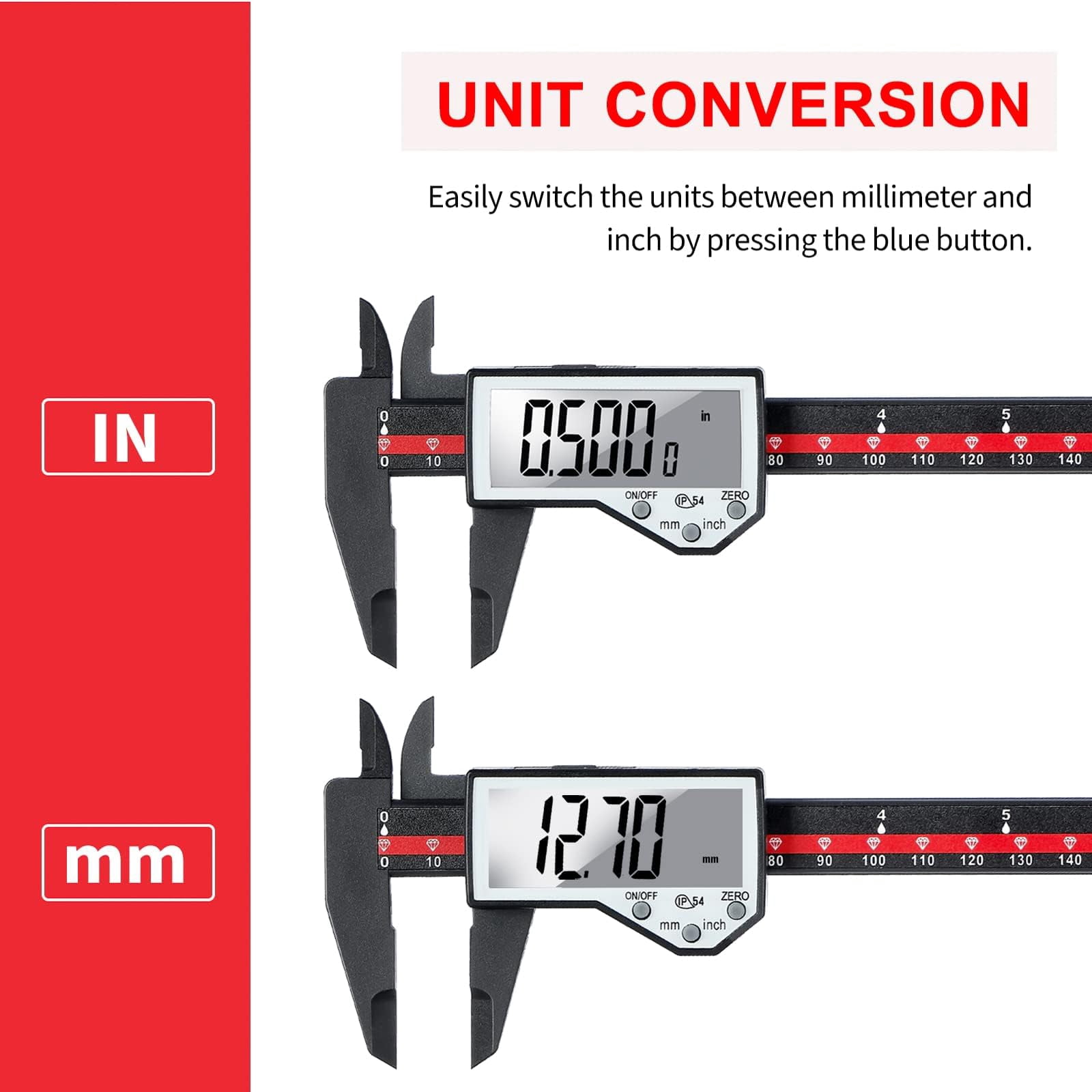 Digital Caliper, 0-6" Calipers Measuring Tool - Electronic Micrometer Caliper with Large LCD Screen, Auto-Off Feature, Inch and Millimeter Conversion