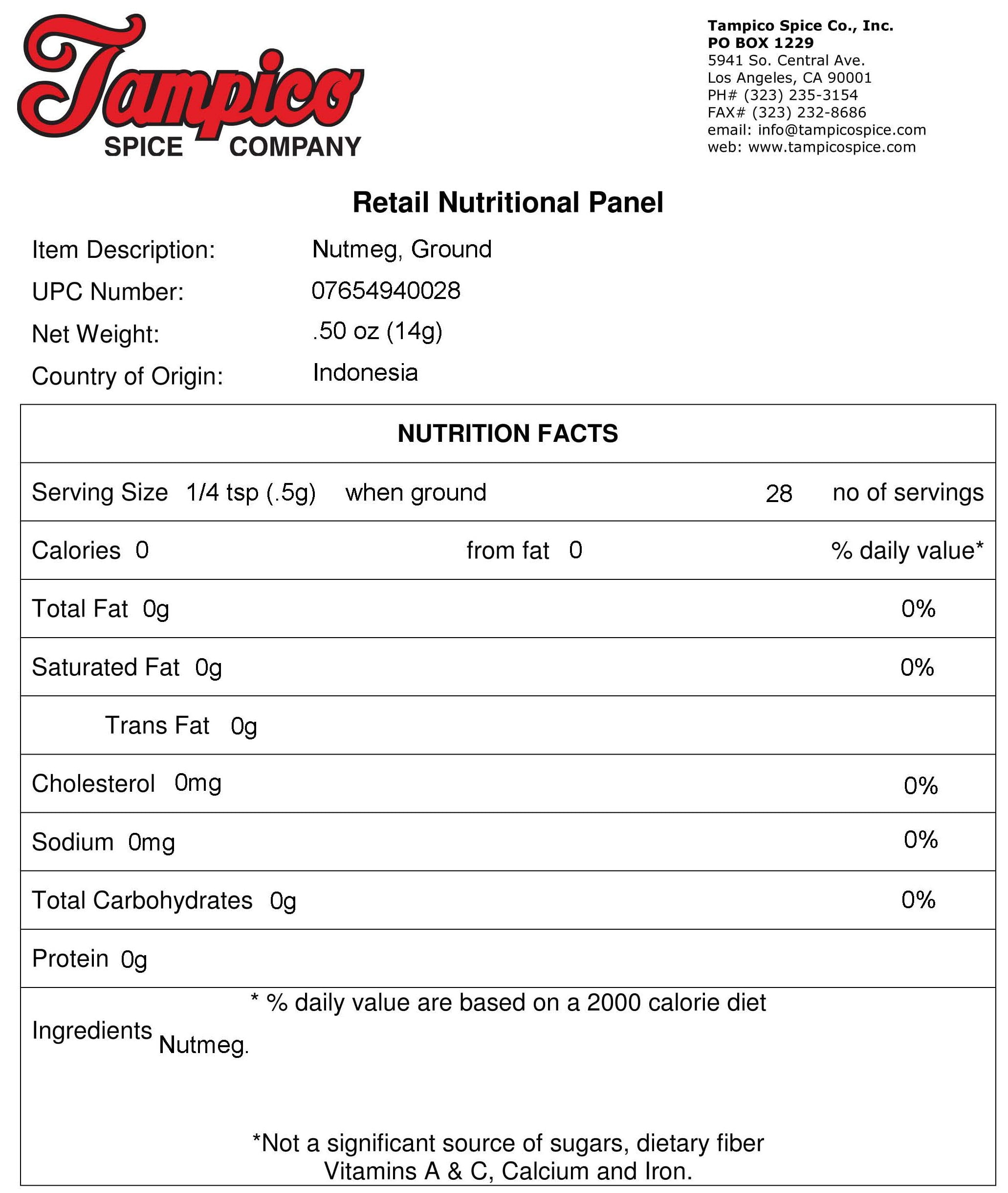 Tampico  Nutmeg, 0.5 oz  (14g)