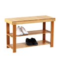 thumbnail image 1 of New Ridge Home Goods HX-73016C Natural Bamboo Shoe Rack Bench 2 Tier Shoe Organizer, Entryway Seat with Storage Shelf & Hallway Furniture, 1 of 1