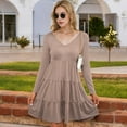 thumbnail image 4 of Women's Long Sleeve Tiered Mini Dress with V-Neckline - Large, Khaki, 4 of 6