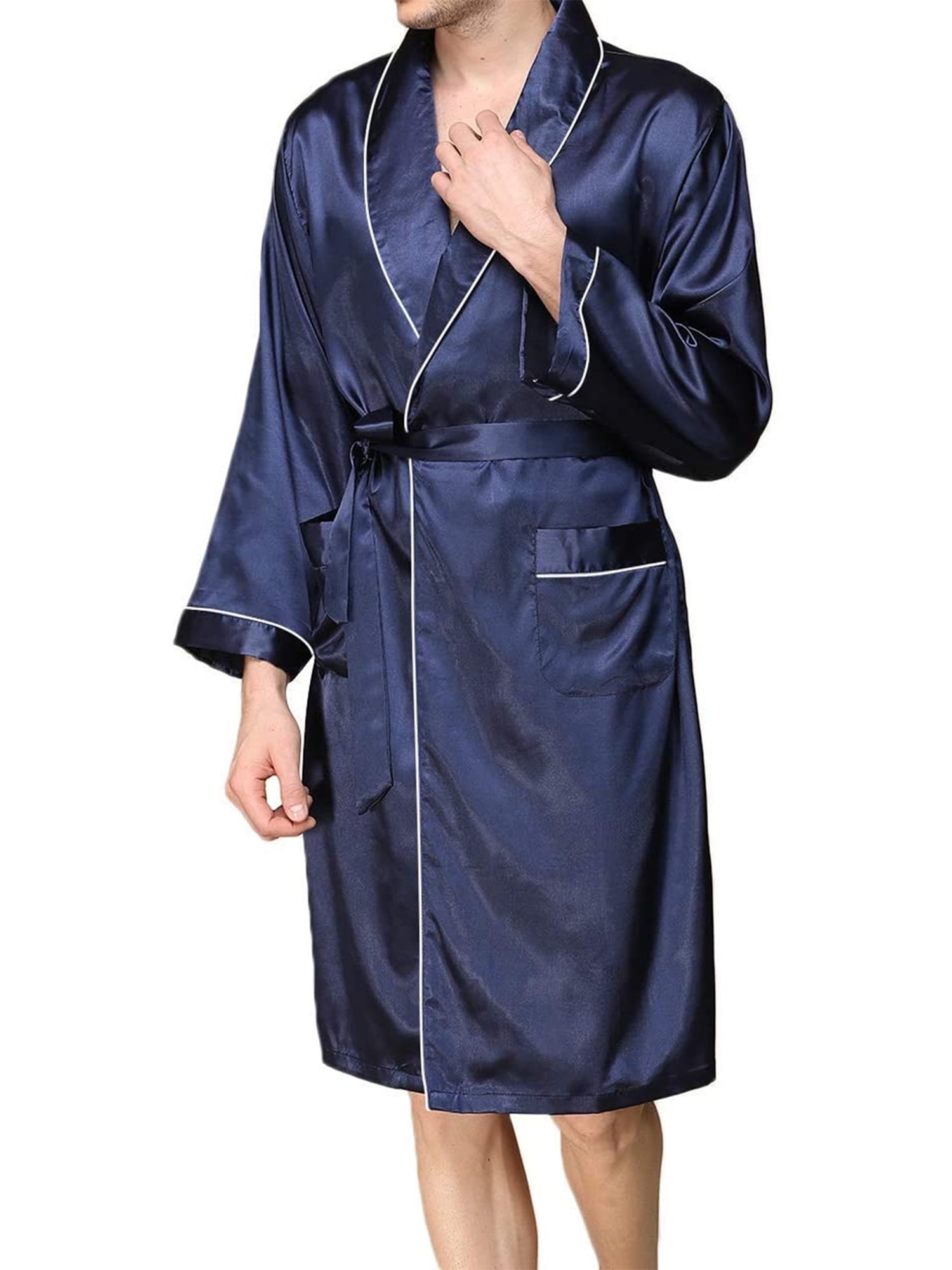 Mens Satin Robes Lightweight Long Sleeve Bathrobe Kimono Robes ...