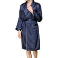 thumbnail image 2 of Multitrust Men Satin Bathrobe with Belt, Adults Contrast Color Long Sleeve V-neck Night Robe with Pockets, 2 of 4