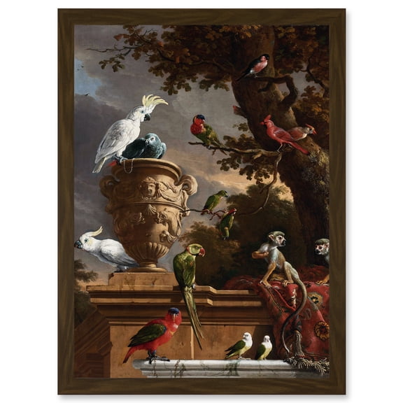 Hondecoeter Menagerie Exotic Birds Parrots Painting Artwork Framed Wall Art Print A4