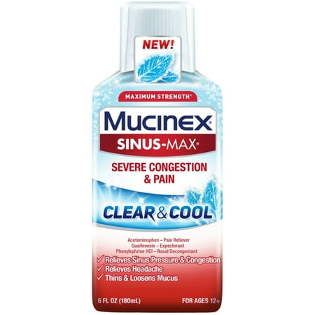 Mucinex Sinus-Max Clear & Cool Max Strength Severe Congestion & Pain Liquid 6 oz (Pack of 3)