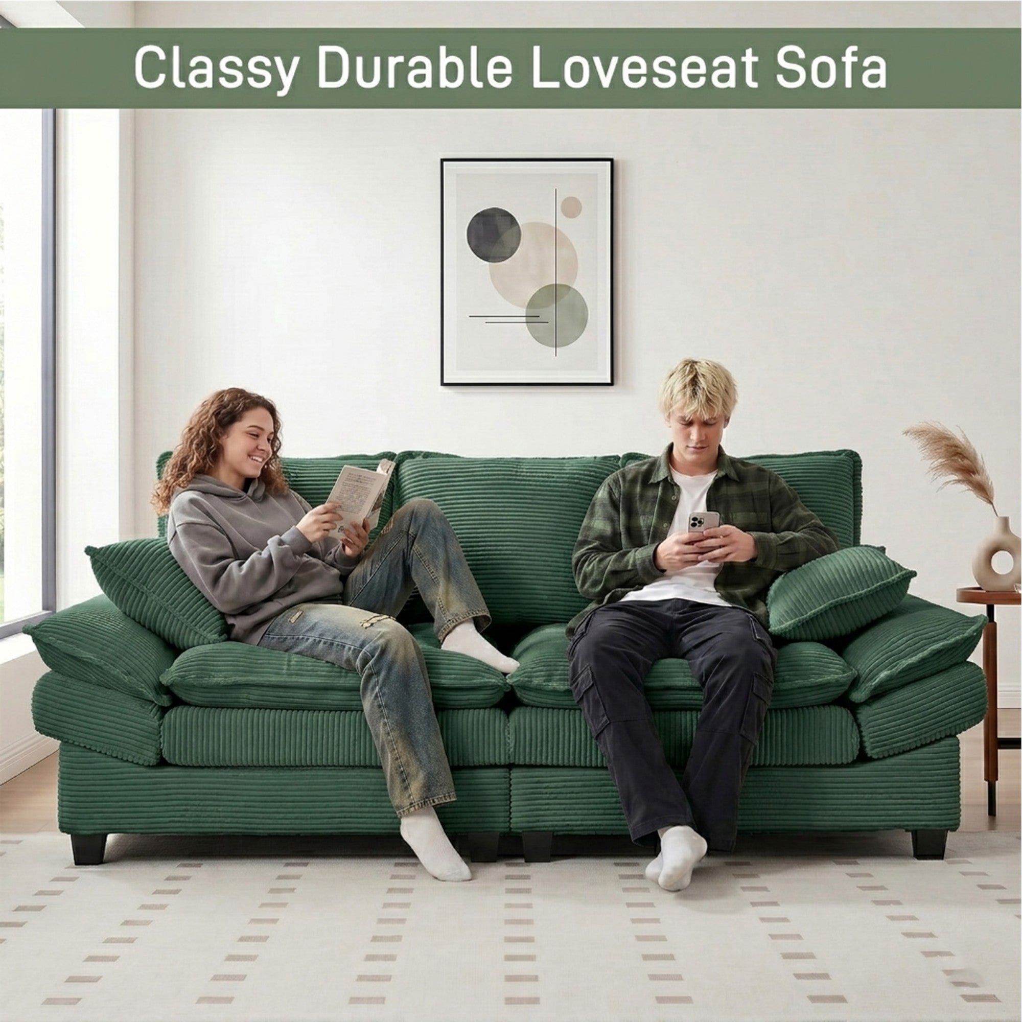 Sailvan 83" Modern Loveseat Sofa,2-Seat Corduroy Couch with High-Elastic Sponge,Comfy Upholstered Sofa for Living Room & Apartment,Green